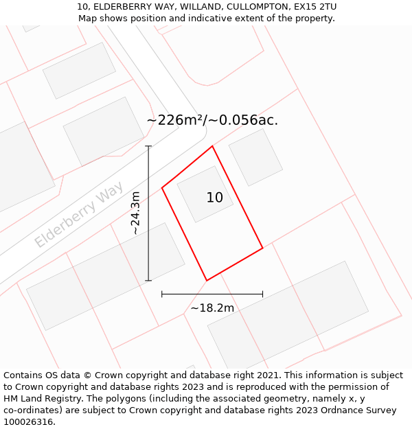 10, ELDERBERRY WAY, WILLAND, CULLOMPTON, EX15 2TU: Plot and title map