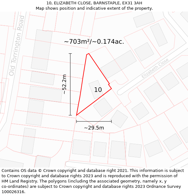 10, ELIZABETH CLOSE, BARNSTAPLE, EX31 3AH: Plot and title map