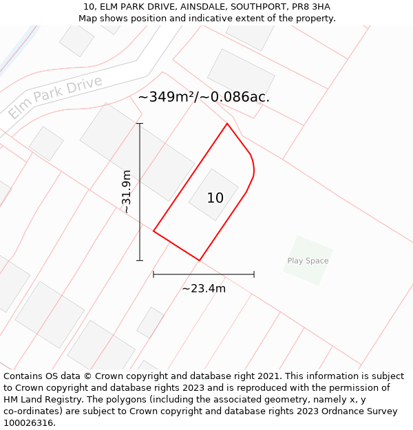 10, ELM PARK DRIVE, AINSDALE, SOUTHPORT, PR8 3HA: Plot and title map