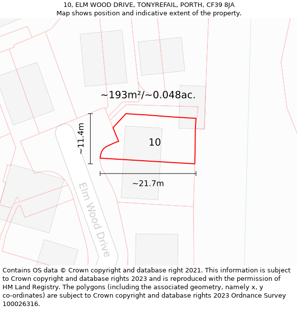 10, ELM WOOD DRIVE, TONYREFAIL, PORTH, CF39 8JA: Plot and title map