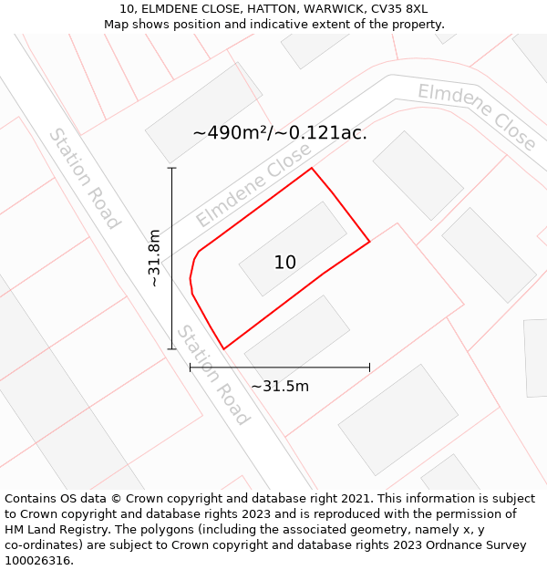 10, ELMDENE CLOSE, HATTON, WARWICK, CV35 8XL: Plot and title map