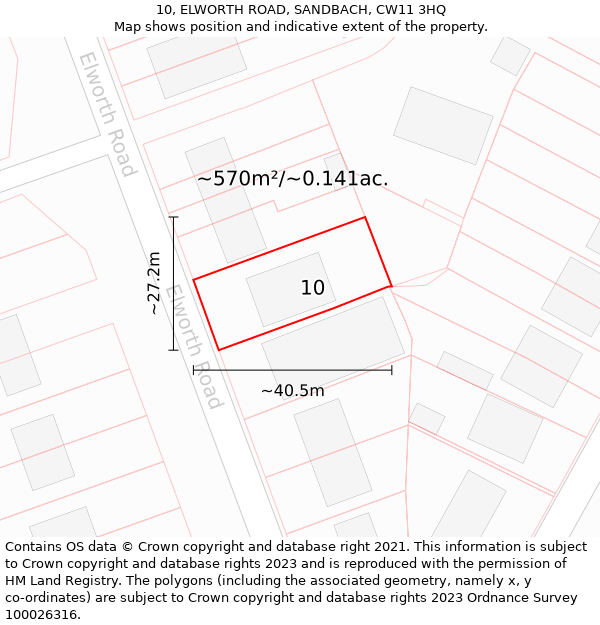 10, ELWORTH ROAD, SANDBACH, CW11 3HQ: Plot and title map