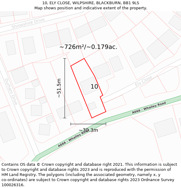 10, ELY CLOSE, WILPSHIRE, BLACKBURN, BB1 9LS: Plot and title map