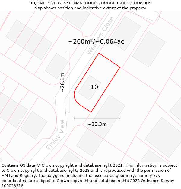 10, EMLEY VIEW, SKELMANTHORPE, HUDDERSFIELD, HD8 9US: Plot and title map