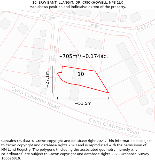 10, ERW BANT, LLANGYNIDR, CRICKHOWELL, NP8 1LX: Plot and title map