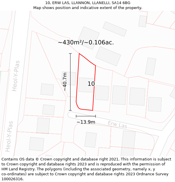 10, ERW LAS, LLANNON, LLANELLI, SA14 6BG: Plot and title map