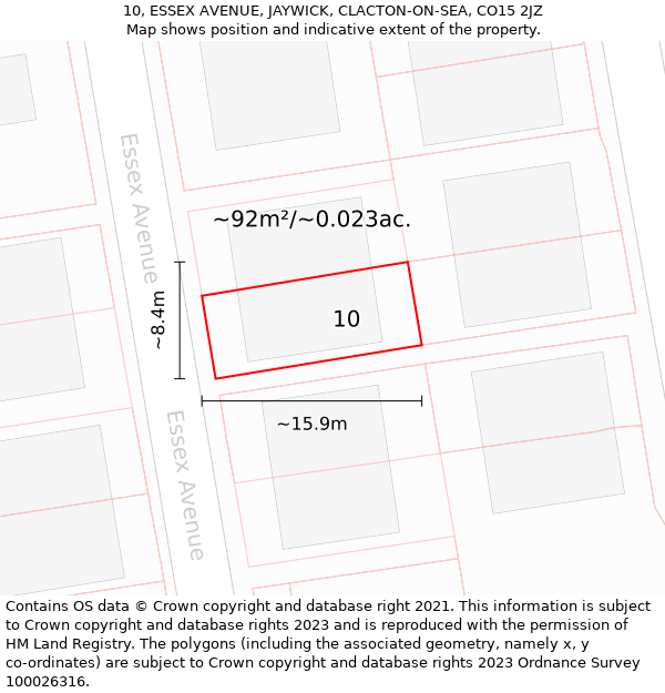 10, ESSEX AVENUE, JAYWICK, CLACTON-ON-SEA, CO15 2JZ: Plot and title map