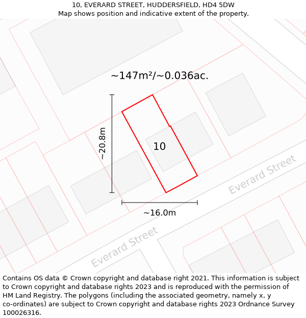 10, EVERARD STREET, HUDDERSFIELD, HD4 5DW: Plot and title map