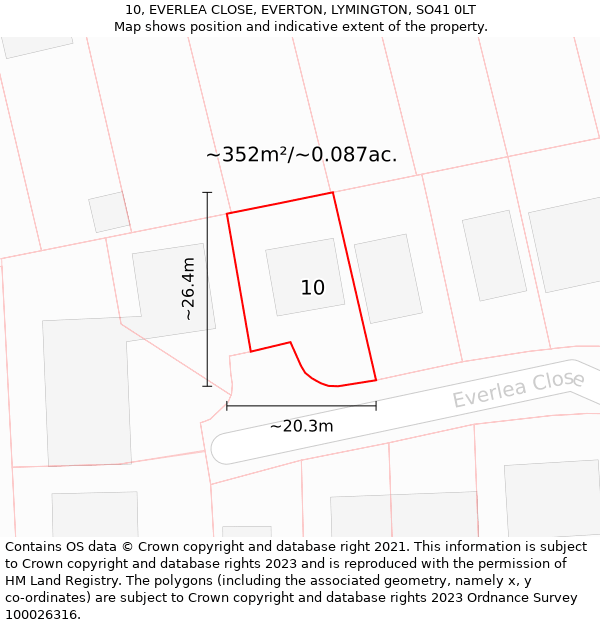 10, EVERLEA CLOSE, EVERTON, LYMINGTON, SO41 0LT: Plot and title map