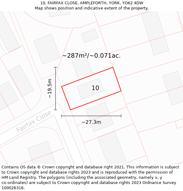 10, FAIRFAX CLOSE, AMPLEFORTH, YORK, YO62 4DW: Plot and title map