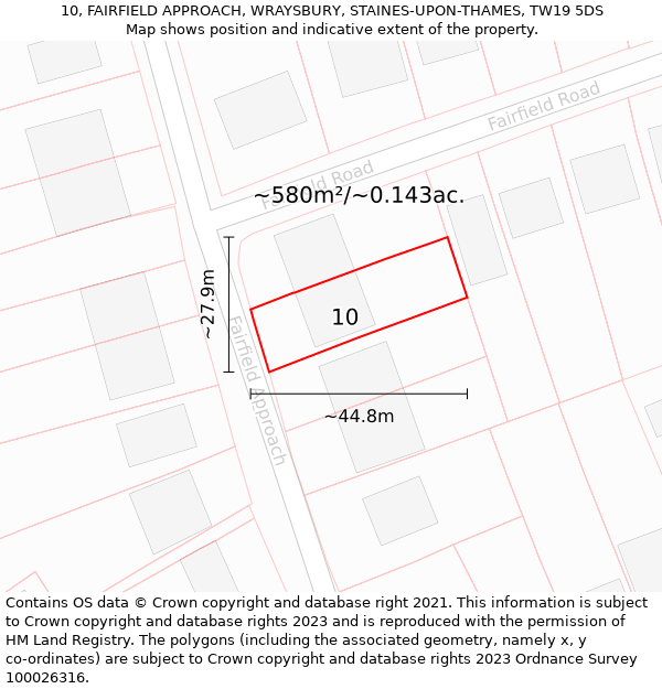 10, FAIRFIELD APPROACH, WRAYSBURY, STAINES-UPON-THAMES, TW19 5DS: Plot and title map