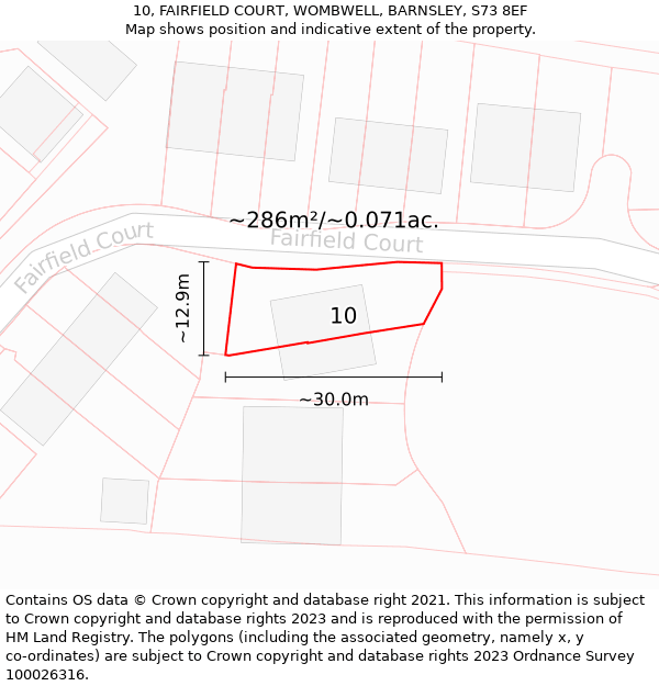 10, FAIRFIELD COURT, WOMBWELL, BARNSLEY, S73 8EF: Plot and title map