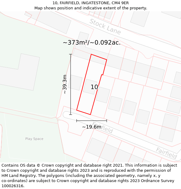 10, FAIRFIELD, INGATESTONE, CM4 9ER: Plot and title map