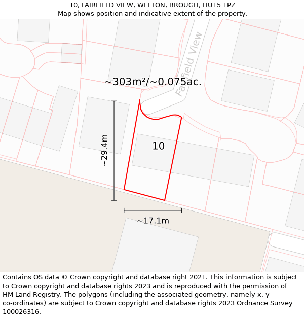 10, FAIRFIELD VIEW, WELTON, BROUGH, HU15 1PZ: Plot and title map