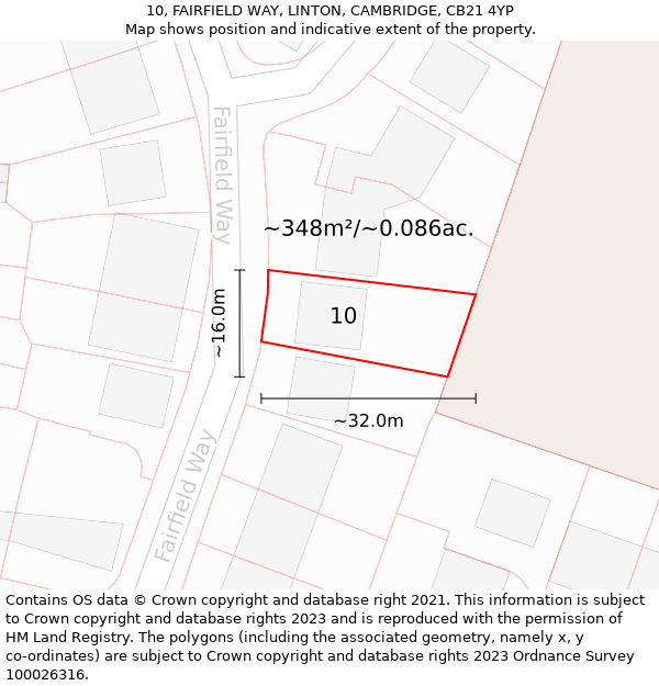 10, FAIRFIELD WAY, LINTON, CAMBRIDGE, CB21 4YP: Plot and title map