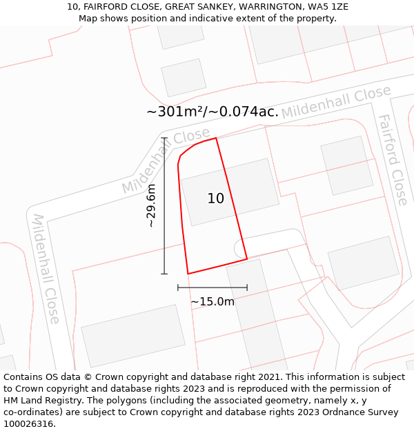 10, FAIRFORD CLOSE, GREAT SANKEY, WARRINGTON, WA5 1ZE: Plot and title map