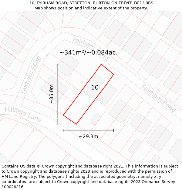 10, FAIRHAM ROAD, STRETTON, BURTON-ON-TRENT, DE13 0BS: Plot and title map