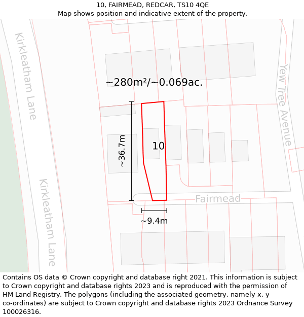 10, FAIRMEAD, REDCAR, TS10 4QE: Plot and title map