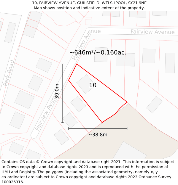 10, FAIRVIEW AVENUE, GUILSFIELD, WELSHPOOL, SY21 9NE: Plot and title map