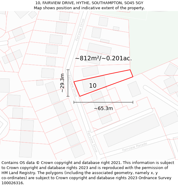 10, FAIRVIEW DRIVE, HYTHE, SOUTHAMPTON, SO45 5GY: Plot and title map