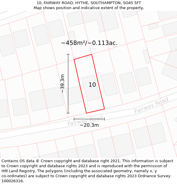 10, FAIRWAY ROAD, HYTHE, SOUTHAMPTON, SO45 5FT: Plot and title map