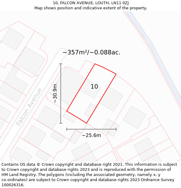 10, FALCON AVENUE, LOUTH, LN11 0ZJ: Plot and title map