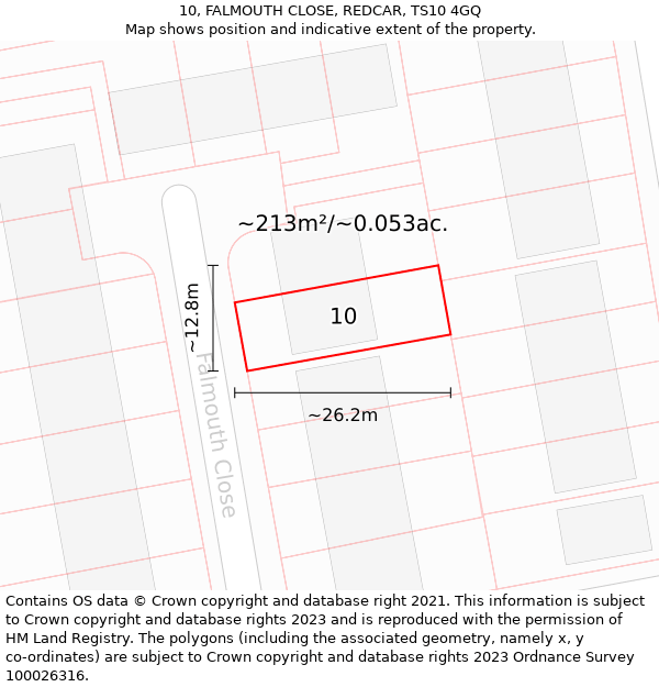 10, FALMOUTH CLOSE, REDCAR, TS10 4GQ: Plot and title map