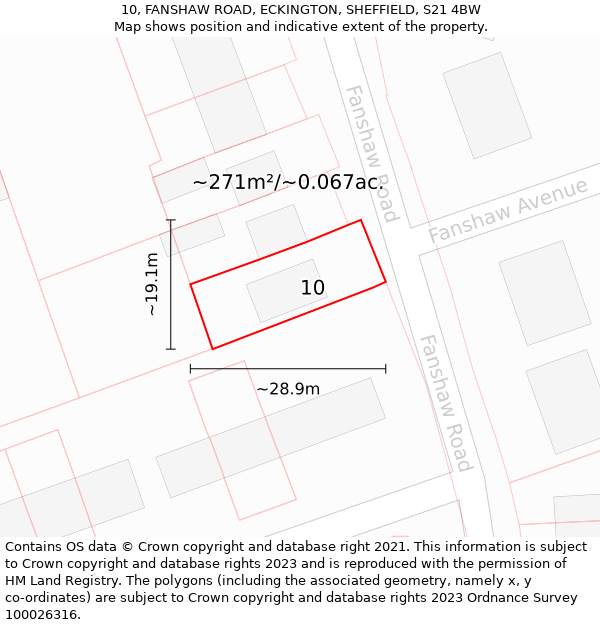 10, FANSHAW ROAD, ECKINGTON, SHEFFIELD, S21 4BW: Plot and title map