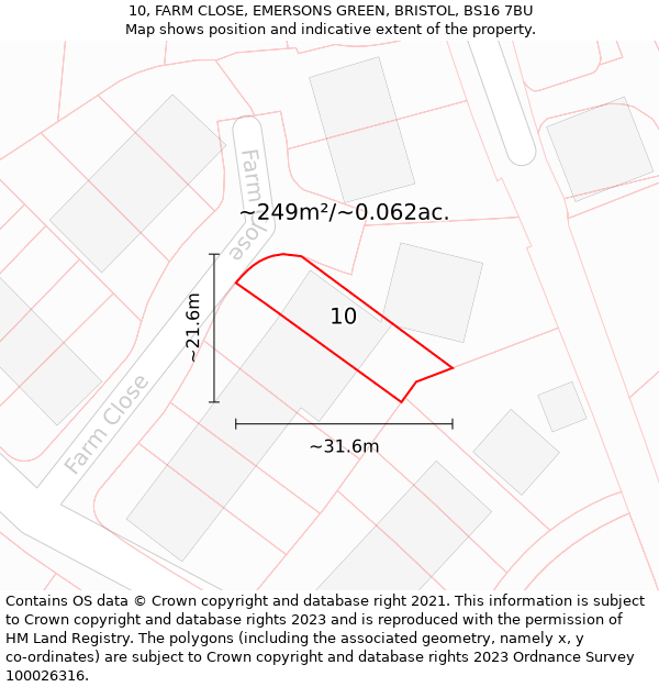 10, FARM CLOSE, EMERSONS GREEN, BRISTOL, BS16 7BU: Plot and title map