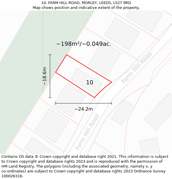 10, FARM HILL ROAD, MORLEY, LEEDS, LS27 9RD: Plot and title map
