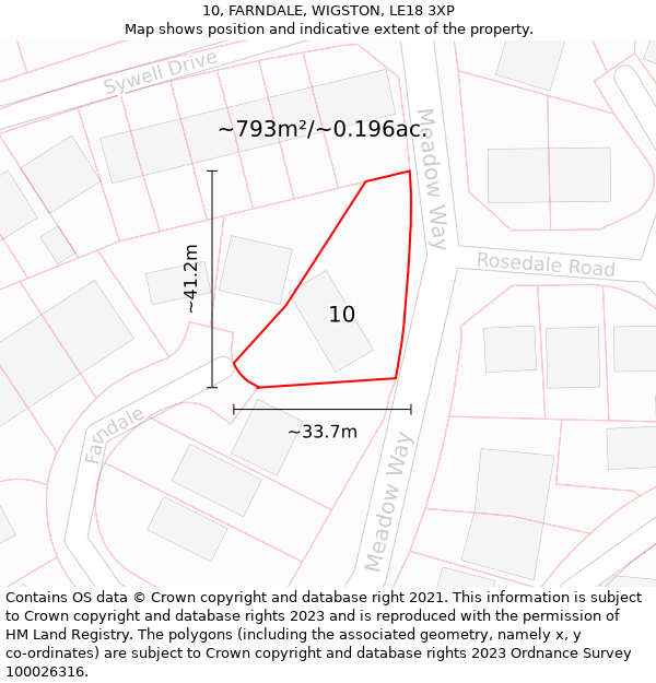 10, FARNDALE, WIGSTON, LE18 3XP: Plot and title map