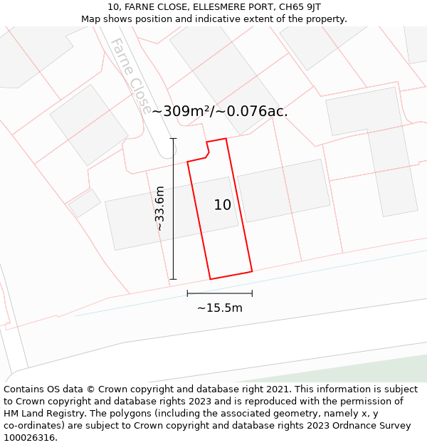 10, FARNE CLOSE, ELLESMERE PORT, CH65 9JT: Plot and title map