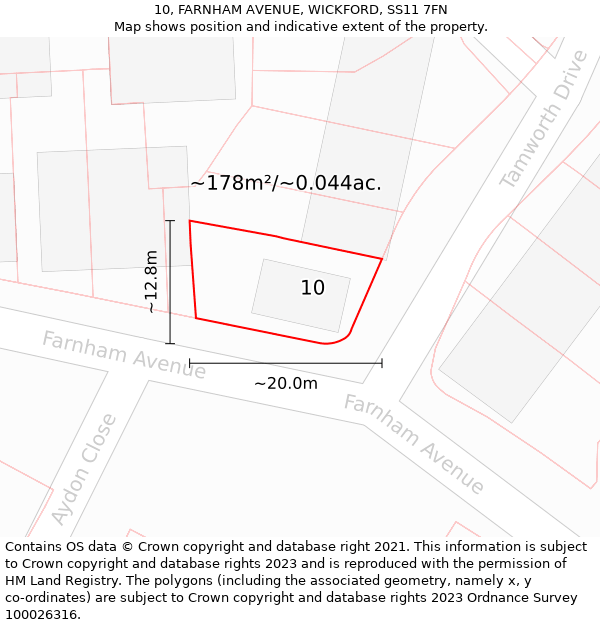 10, FARNHAM AVENUE, WICKFORD, SS11 7FN: Plot and title map