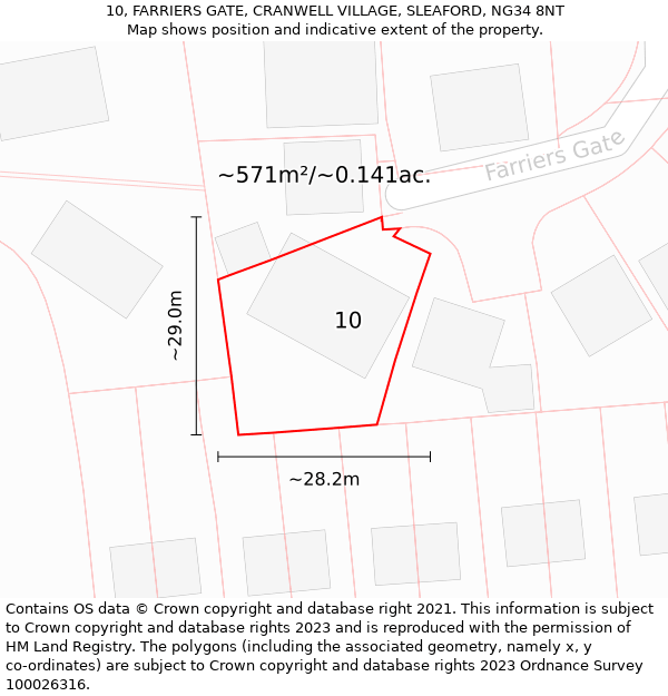 10, FARRIERS GATE, CRANWELL VILLAGE, SLEAFORD, NG34 8NT: Plot and title map