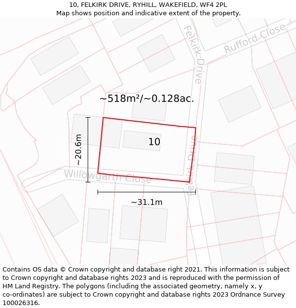 10, FELKIRK DRIVE, RYHILL, WAKEFIELD, WF4 2PL: Plot and title map