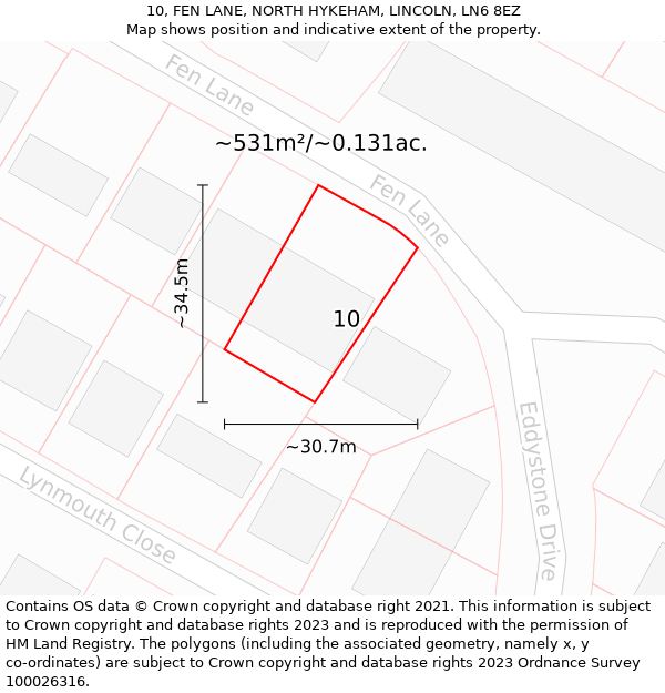 10, FEN LANE, NORTH HYKEHAM, LINCOLN, LN6 8EZ: Plot and title map