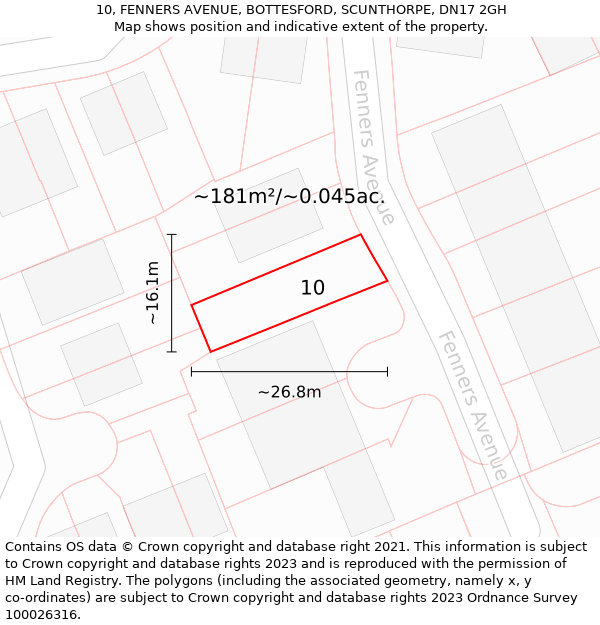 10, FENNERS AVENUE, BOTTESFORD, SCUNTHORPE, DN17 2GH: Plot and title map