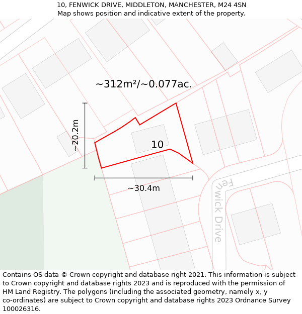 10, FENWICK DRIVE, MIDDLETON, MANCHESTER, M24 4SN: Plot and title map