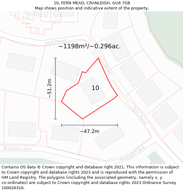 10, FERN MEAD, CRANLEIGH, GU6 7GB: Plot and title map