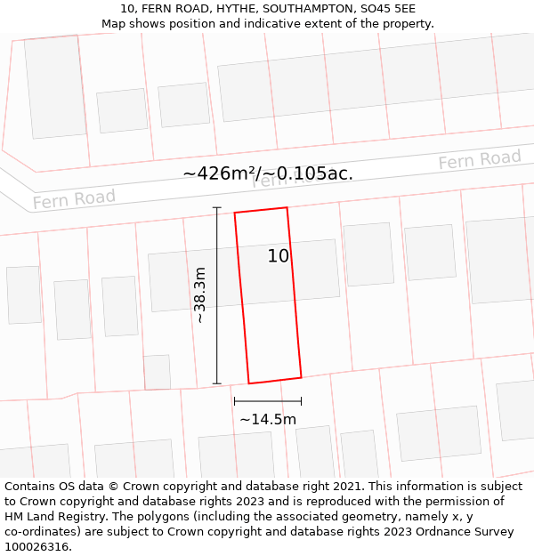 10, FERN ROAD, HYTHE, SOUTHAMPTON, SO45 5EE: Plot and title map