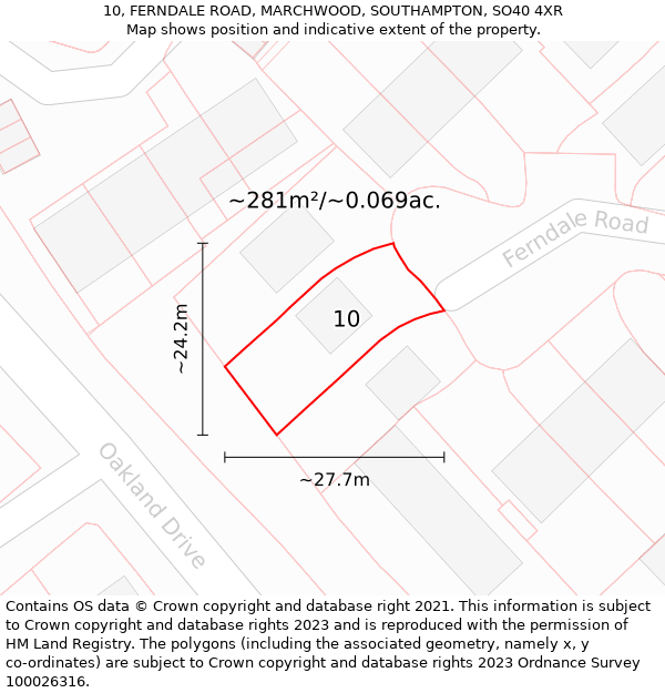 10, FERNDALE ROAD, MARCHWOOD, SOUTHAMPTON, SO40 4XR: Plot and title map