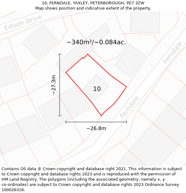 10, FERNDALE, YAXLEY, PETERBOROUGH, PE7 3ZW: Plot and title map