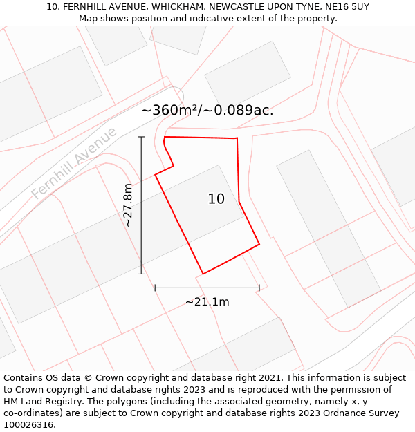 10, FERNHILL AVENUE, WHICKHAM, NEWCASTLE UPON TYNE, NE16 5UY: Plot and title map