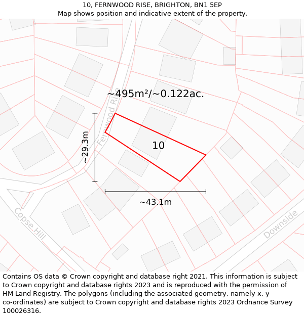 10, FERNWOOD RISE, BRIGHTON, BN1 5EP: Plot and title map