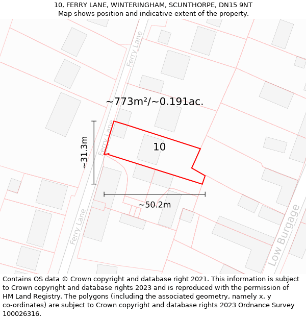 10, FERRY LANE, WINTERINGHAM, SCUNTHORPE, DN15 9NT: Plot and title map