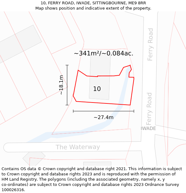 10, FERRY ROAD, IWADE, SITTINGBOURNE, ME9 8RR: Plot and title map