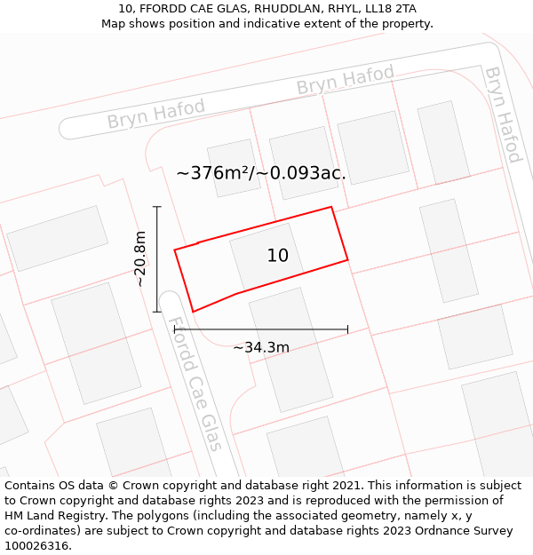 10, FFORDD CAE GLAS, RHUDDLAN, RHYL, LL18 2TA: Plot and title map