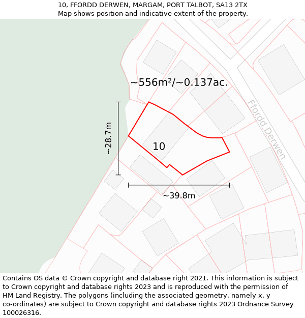 10, FFORDD DERWEN, MARGAM, PORT TALBOT, SA13 2TX: Plot and title map