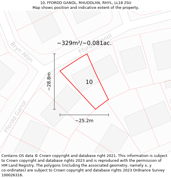 10, FFORDD GANOL, RHUDDLAN, RHYL, LL18 2SU: Plot and title map