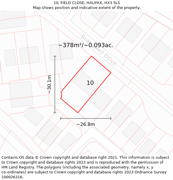 10, FIELD CLOSE, HALIFAX, HX3 5LS: Plot and title map